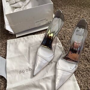 Good American Metallic Silver Heels